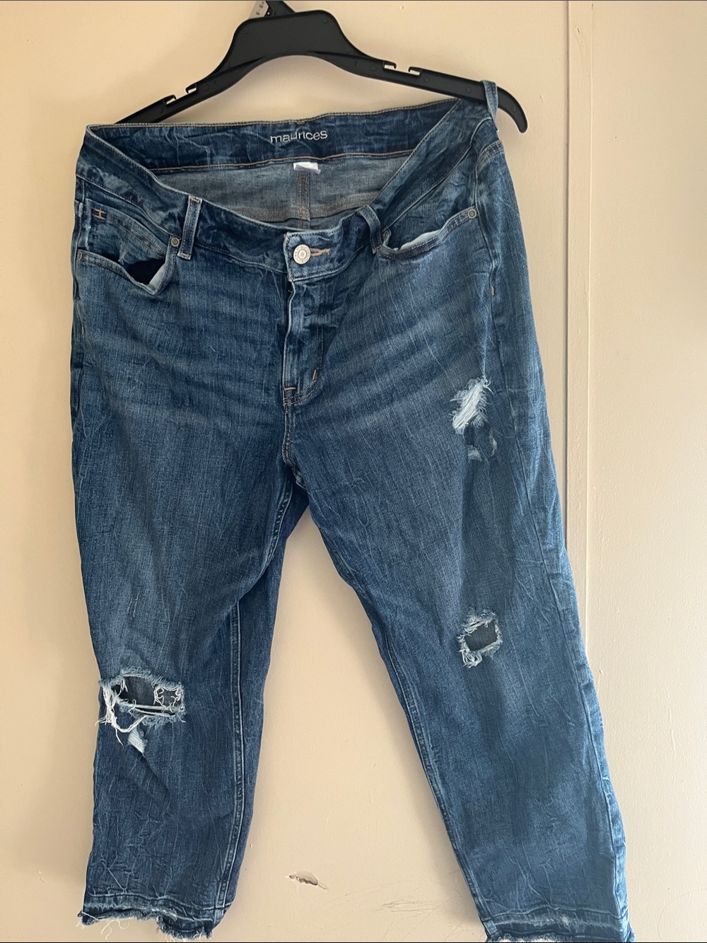 Maurices Women's Ripped Dark Blue Boyfriend Jeans